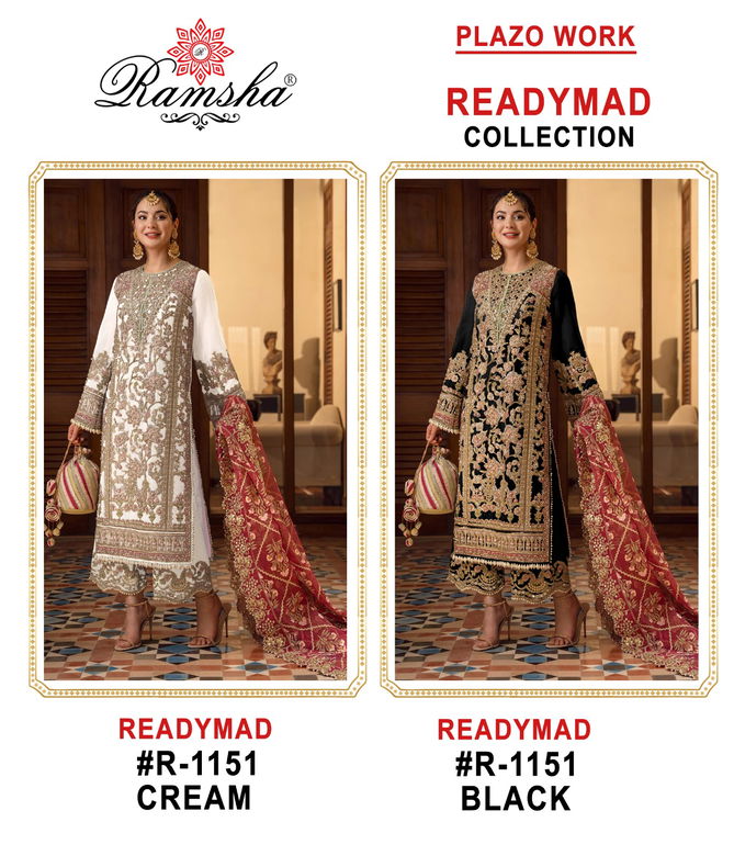 R 1151 Ramsha Cream And Black Georgette Pakistani Readymade Suits Wholesale Price In Surat
